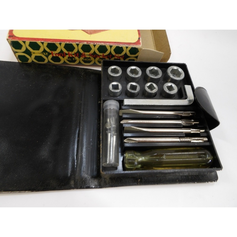 Vintage Travel Tool Kit Screwdriver Socket Set 14 - peices
